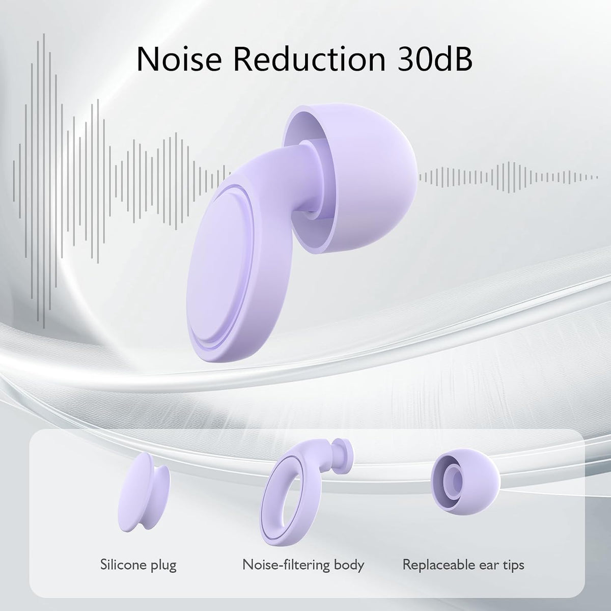 Jayine 2 Pairs Ear Plugs for Sleeping, Soft Full Silicone Ear Plugs for Noise Reduction 25dB, Reusable Hearing Protection Earplugs for Concert, Focus, Noise Sensitivity, 8 Ear Tips in S/M/L - Purple