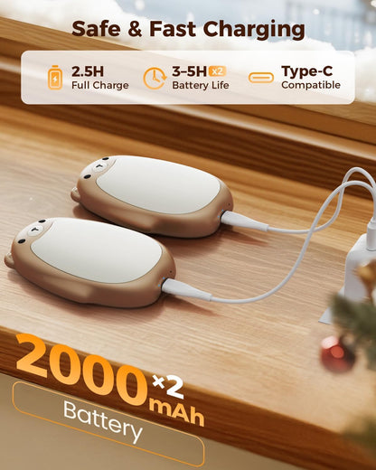 SWEETFULL Hand Warmers Rechargeable, 2-in-1 Magnetic Bear Electric | Cute Bear; Snap Together/Split Use; 3 Heat Levels; UL Safe; Reusable Portable Pocket Warmer for Kids & Wife, Camping & Gifts
