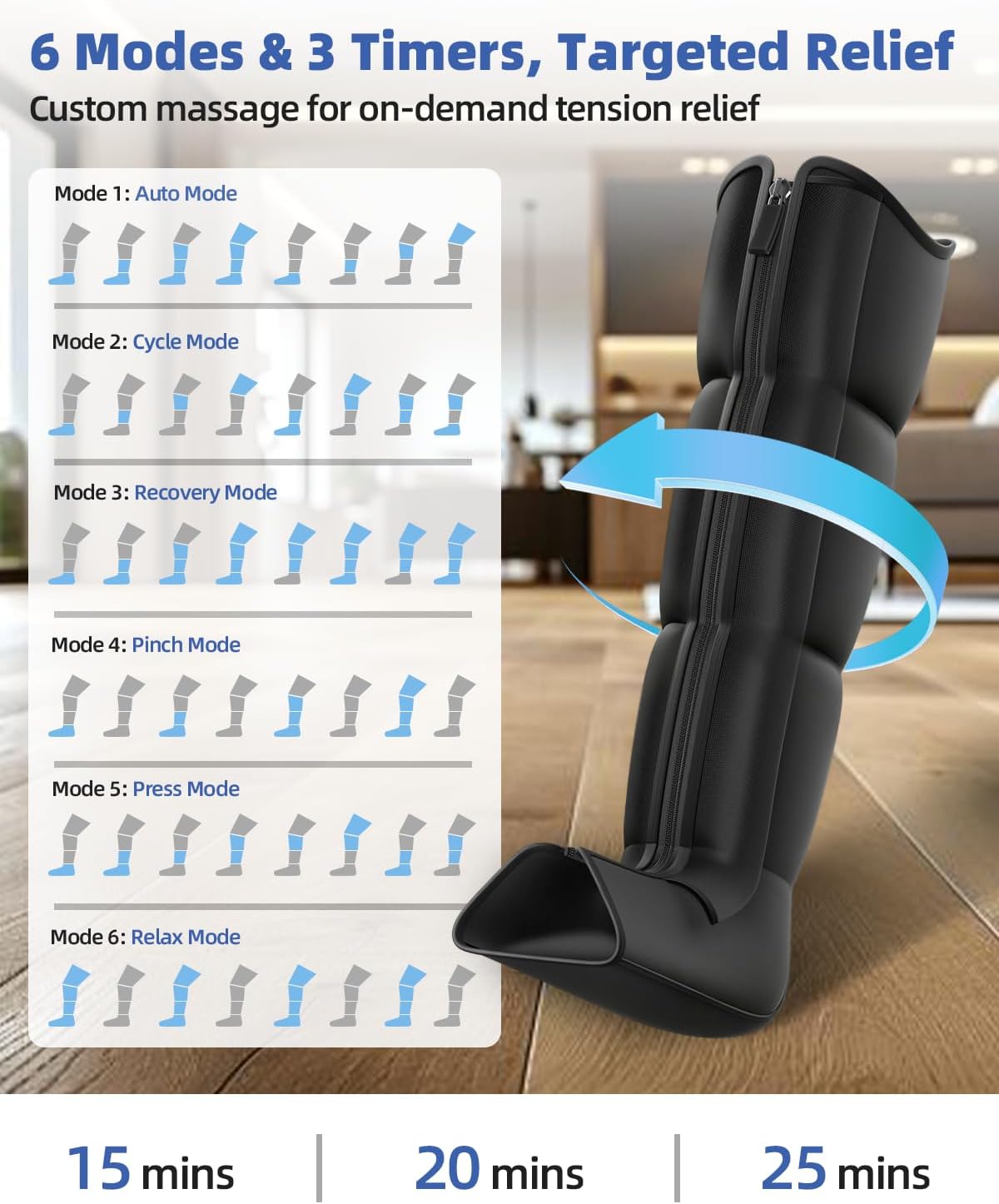 Leg Compression Massager, Full-Leg Compression Boots, Black Medium | 8 Intensity & 6 Modes for Circulation & Muscle Relief, Fast Recovery for Athletes, FSA-HSA Eligible, Gifts for Men & Women