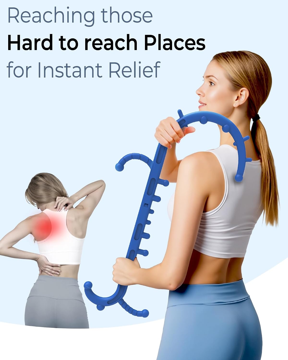 Back and Neck Massager for Pain Relief Deep Tissue, Upgraded Full Body Trigger Point Cane Massage Tools, Therapy Massage Stick Pressure Point Hook, Muscle Knot Remover Tool (Black)