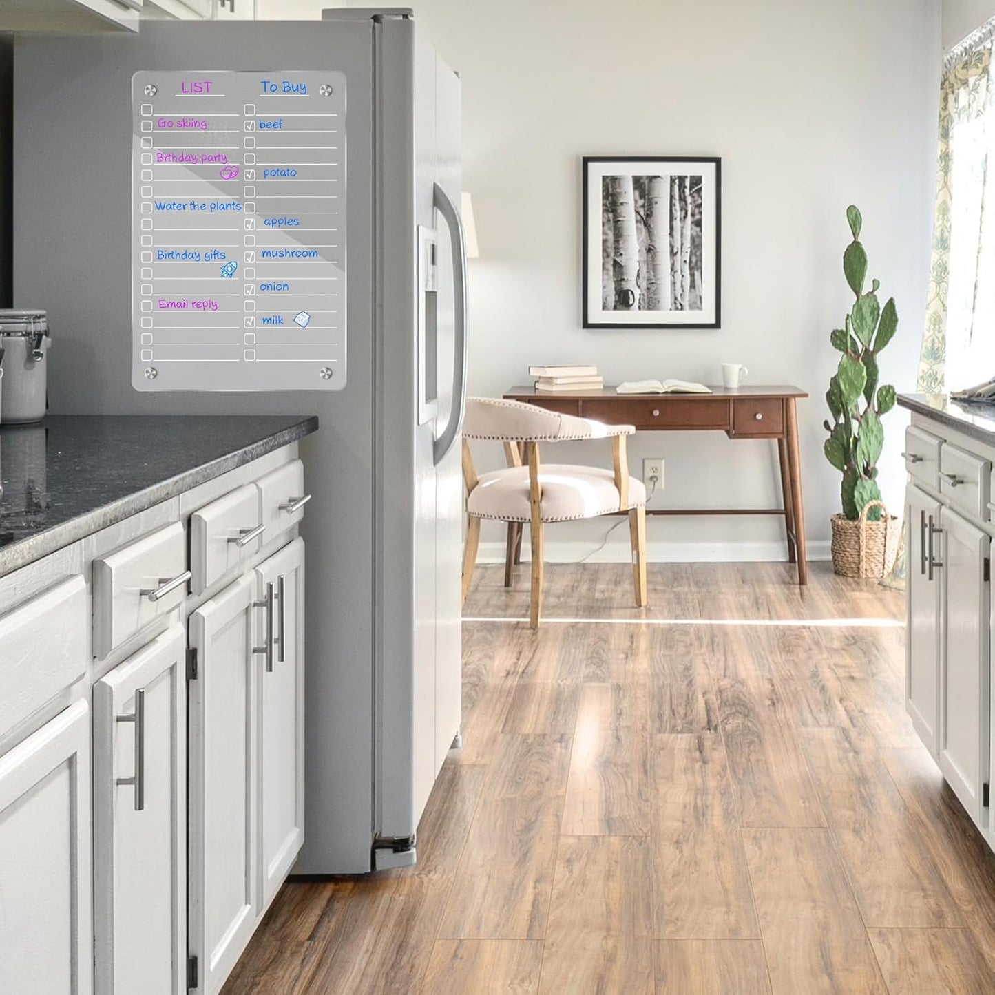 JonXon 8"x12" Acrylic Magnetic Dry Erase Board for Fridge, Clear Acrylic Magnet Calendar for Refrigerator,Includes 6 Dry Erase Markers(Clear Blank)