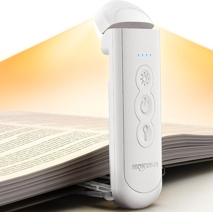 HIONXMGA Book Light Rechargeable, Eye-Care Clip on Reading Light for Books in Bed, 3 Color & Stepless Dimming, 140H Long Lasting Book Lights for Reading at Night, Gifts for Book Lovers(Black)
