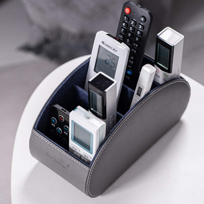 Remote Control Holders Organizer Box with 5 Compartment PU Leather Caddy | Multi-functional Office Desk Storage Caddy Store Tv Remote for Media Player,Brush,Pencil,Glassees&Office Supplies