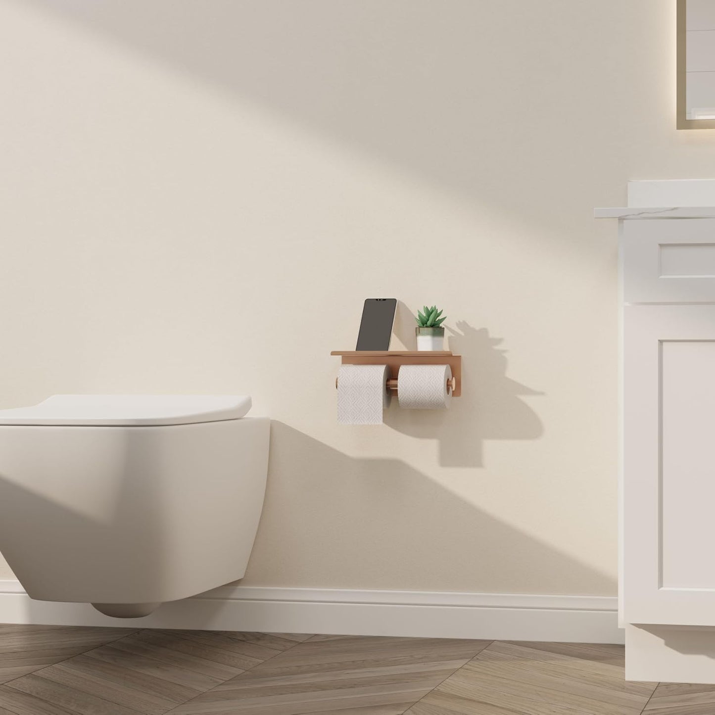 Black Toilet Paper Roll Holder with Shelf Wall Mounted for Bathroom (Black, Double Head)