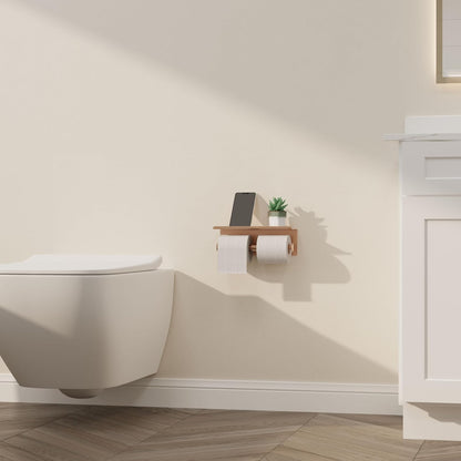 Black Toilet Paper Roll Holder with Shelf Wall Mounted for Bathroom (Black, Double Head)