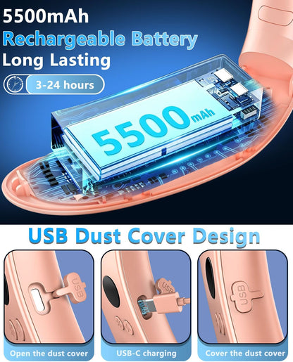 Neck Fan with Cooling Plate-24H Quiet Powerful Fans that Blow Cold Air-5 Speed&Power LED Display-USB 5500mAh Bladeless Wearable Personal AC Cooler for Women,Men,Kids,Travel,Outside,Indoor White