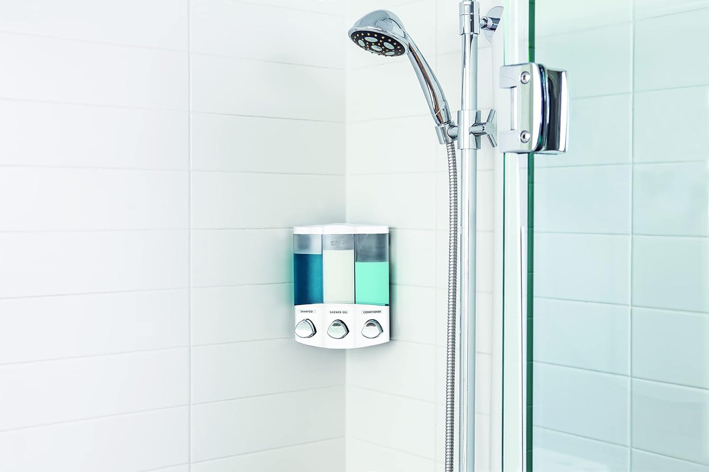 Better Living Products, White 76354 Euro Series TRIO 3-Chamber Soap and Shower Dispenser
