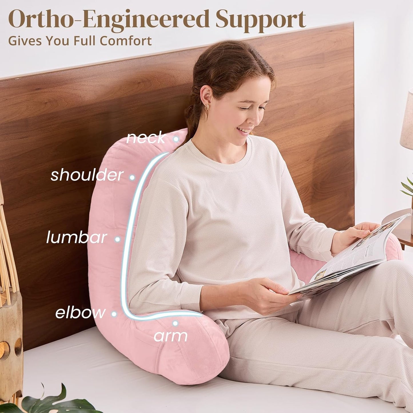 Sasttie Reading Pillows for Sitting in Bed Adult, Back Pillow Bed Sitting Up, Back-Rest Support Cushion for Sit Up on Couch, Sofa, and Floor, Dorm Essentials, Oeko-Tex Certified, Dark Grey