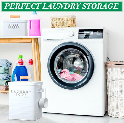 Yaocom 2 Pcs Laundry Pod Container with Dryer Sheet Holder Farmhouse Laundry Room Decor Organization and Storage Detergent Container Box with Lid Handle Metal Dryer Sheet Dispenser(Black)