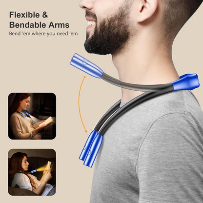 Gritin Book Light, Eye Caring 3 Colors & Dimmable Brightness Reading Light | Bendable Arms, 80+Hrs Runtime, Neck Round Design, Comfortable & Lightweight Neck Light for Reading in Bed, Crafting, Knitting