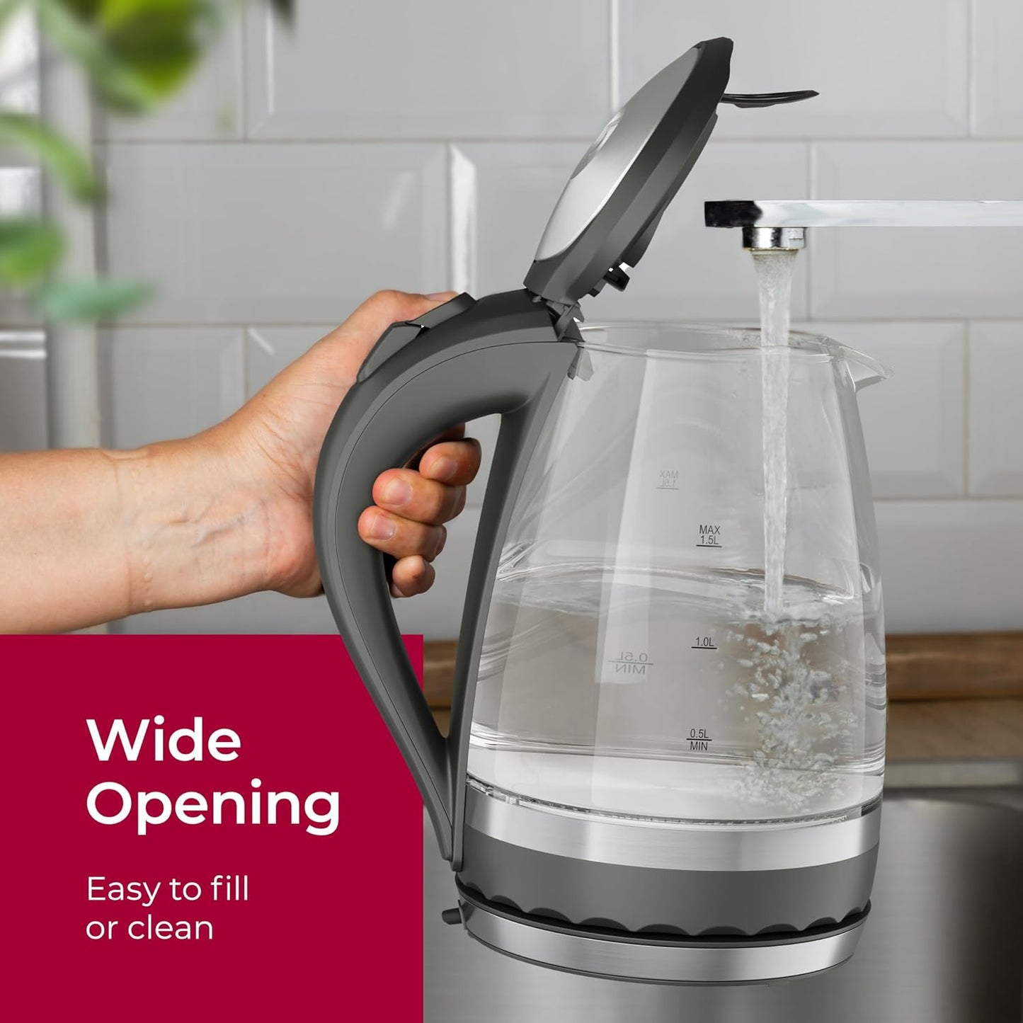 Mueller Living 1.8L Electric Kettle, Tea Kettle for Boiling Water | 1.8L | 1500W | LED | SpeedBoil | Automatic Shutoff | Cordless | Borosilicate Glass | BPA Free