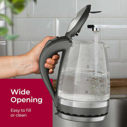 Mueller Living 1.8L Electric Kettle, Tea Kettle for Boiling Water | 1.8L | 1500W | LED | SpeedBoil | Automatic Shutoff | Cordless | Borosilicate Glass | BPA Free