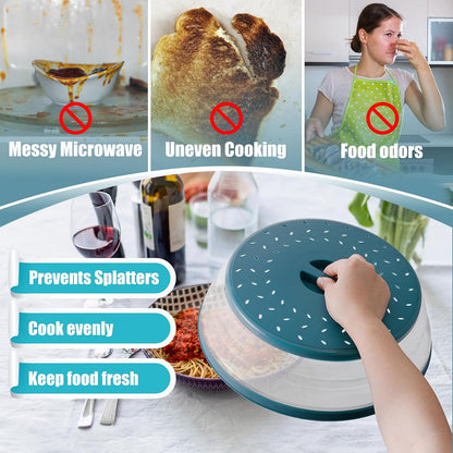 Large Microwave Splatter Cover & Silicone Mat,12 Inchs Vented Collapsible Guard dish Plate lid & Round Kitchen mat for food