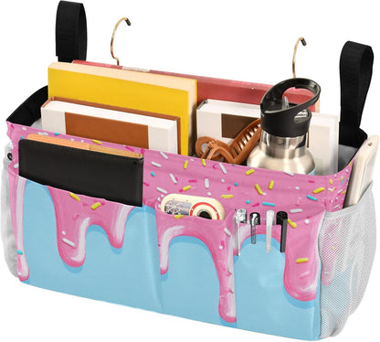 Bedside Caddy Hanging Bunk Bed Caddy Bed Organizer Hanging Pocket with 2 Hooks Bedside Storage Organizer Pocket Bag Holder Checkered Light Green - Colors B