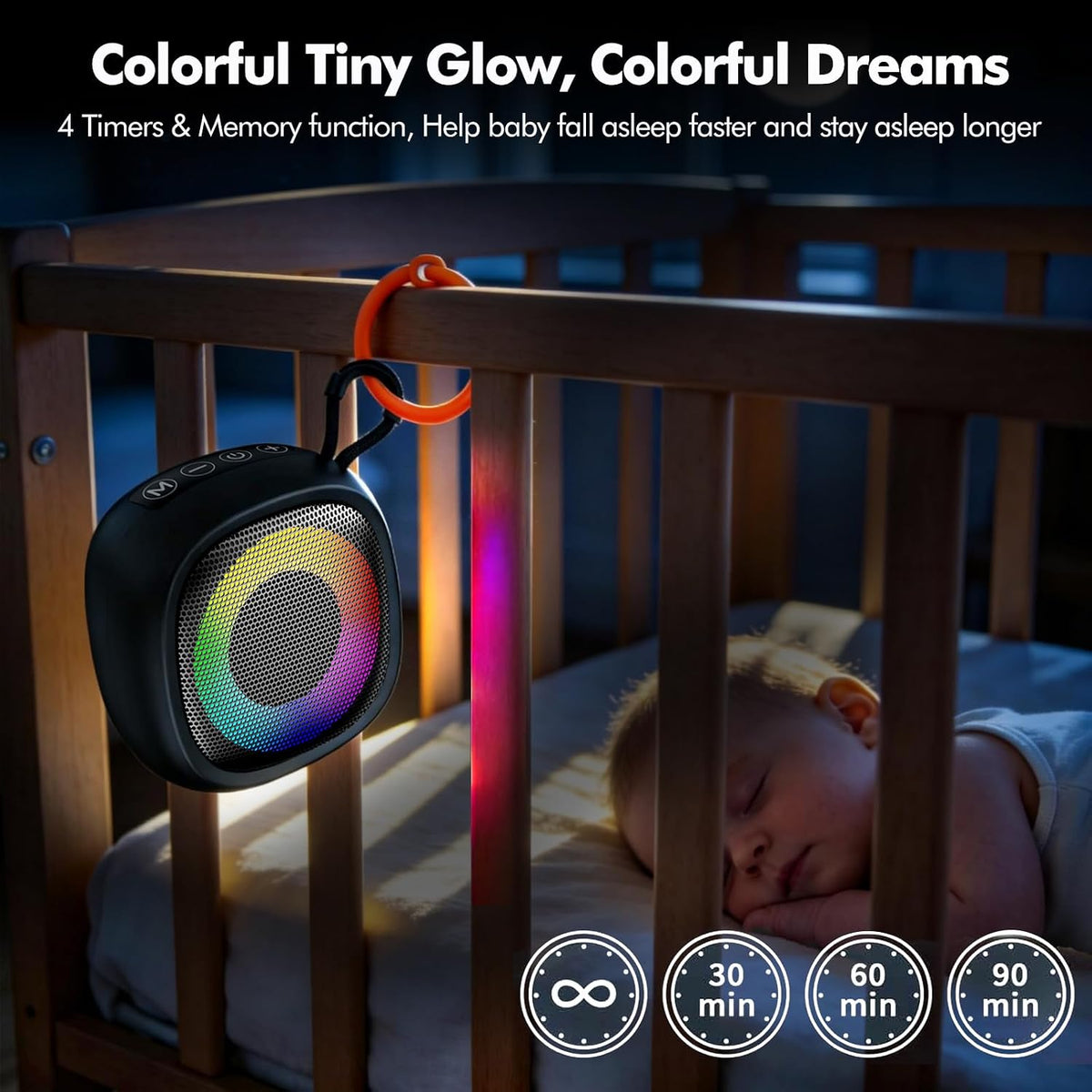 White Noise Machine with 25 Soothing Sounds 5W Loud Stereo Sound Adjustable Volume, Colors Light, Memory Function, 4 Timers, FM Radio, Battery Portable Sound Machine for Sleeping, Baby, Kids, Adults