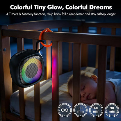 White Noise Machine with 25 Soothing Sounds 5W Loud Stereo Sound Adjustable Volume, Colors Light, Memory Function, 4 Timers, FM Radio, Battery Portable Sound Machine for Sleeping, Baby, Kids, Adults