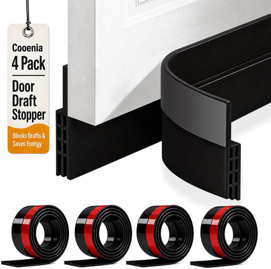 4 Pack Door Draft Stopper, Door Sweep for Bottom of Door,2''W X 39''L,White | Blocker Draft Noise Cold Air, Strong Adhesive, Energy Saving Door Gap Filler for Interior & Exterior Door, Quick Installation
