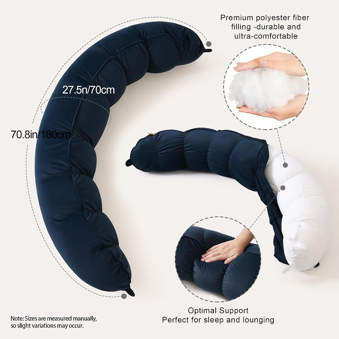 Peallow(Pat. Pend) – Long Round Body Pillow for Adults, Bolster Pillow for Sleeping, Soft and Supportive Pillow for Sleeping & Lumbar Support (Green-White, 29.5")