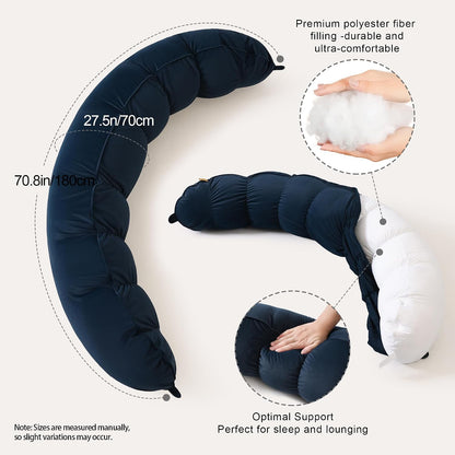 Peallow(Pat. Pend) – Long Round Body Pillow for Adults, Bolster Pillow for Sleeping, Soft and Supportive Pillow for Sleeping & Lumbar Support (Green-White, 29.5")