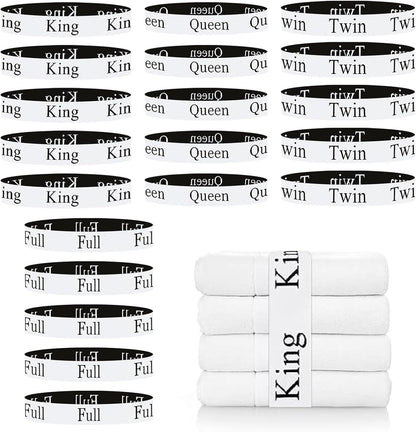 20 Pieces Bed Sheet Organizer Bands, Bed Sheet Size Label Bands for Linen Closet Organizers and Storage, Elastic Bedding Bands Labels for Organizing Bed Sheets (King Queen Twin Full)