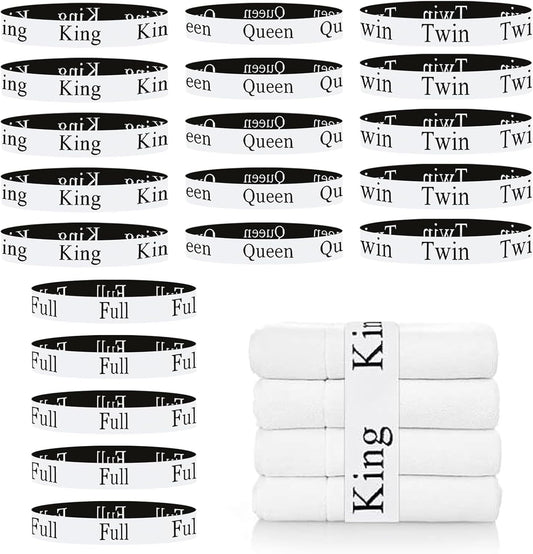 20 Pieces Bed Sheet Organizer Bands, Bed Sheet Size Label Bands for Linen Closet Organizers and Storage, Elastic Bedding Bands Labels for Organizing Bed Sheets (King Queen Twin Full)