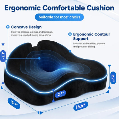 Memory Foam Seat Cushion for Office Chair & Car Seat, Black