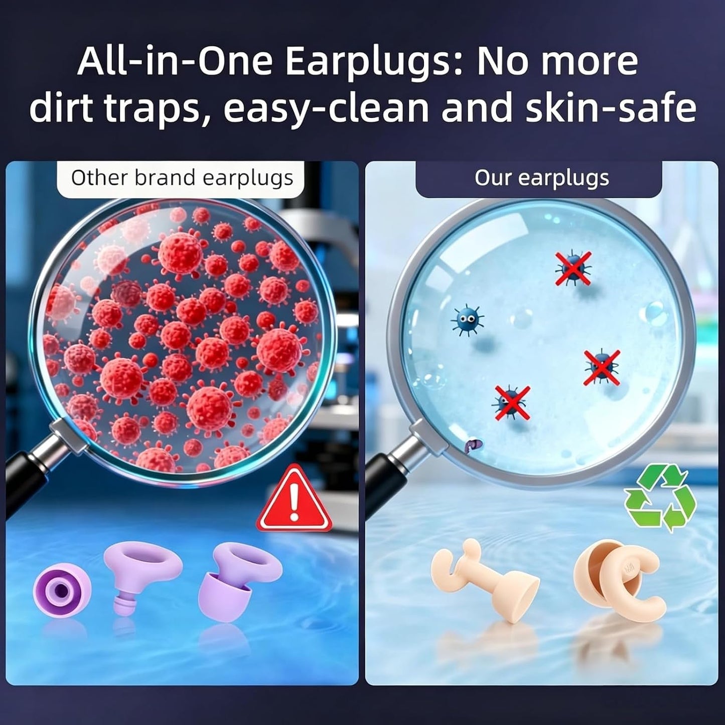 Noise Cancelling Ear Plugs Sleep 50dB NRR Side Sleep Small Ear | ultra soft silicone, reusable one-piece design, 4 sizes included, portable case
