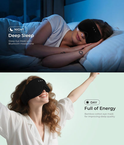 MUSICOZY Sleep Mask Headphones with Bluetooth Wireless Eye Masks Earphones | 3D Blackout Eyemask with Music Headphone for Side Sleepers, Hi-Fi Sound＆Long Battery Life Sleeping Earbuds for Travel Rest