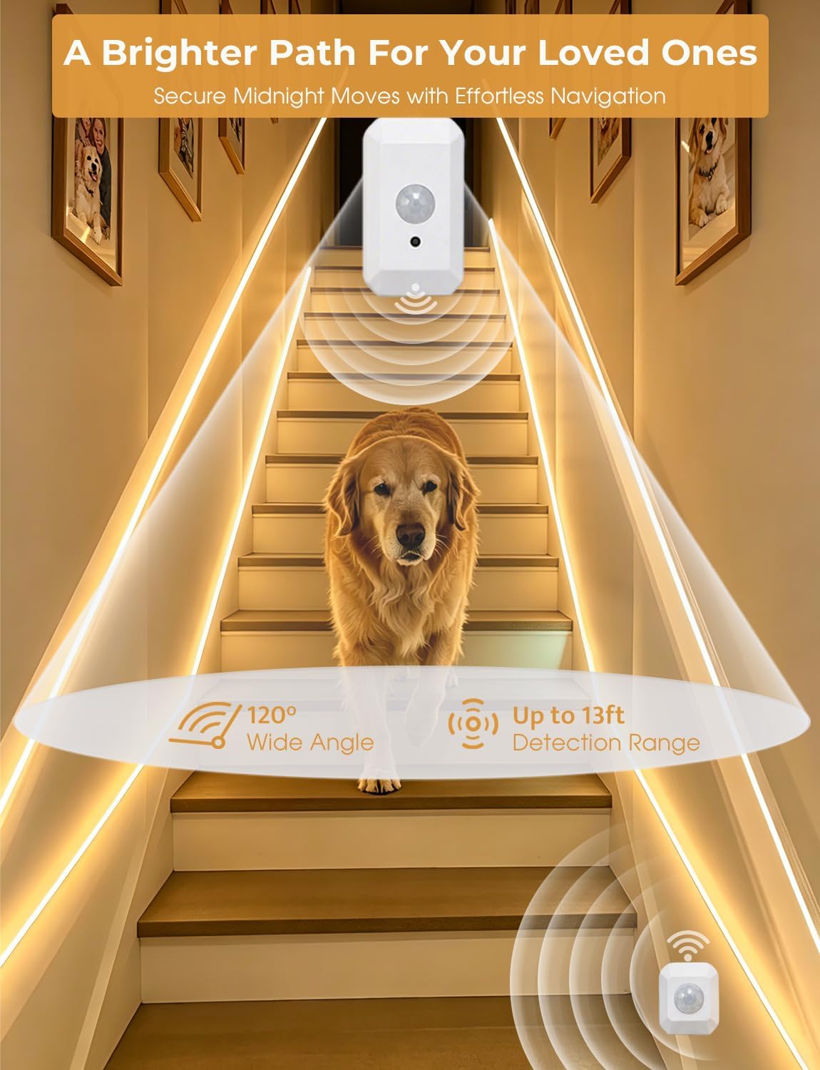 Smart Plug-in Dual Motion Sensor COB LED Strip Light for Under Bed, Under Cabinet, Hallway, Closet, 19.6ft APP Control, 3000K Warm White