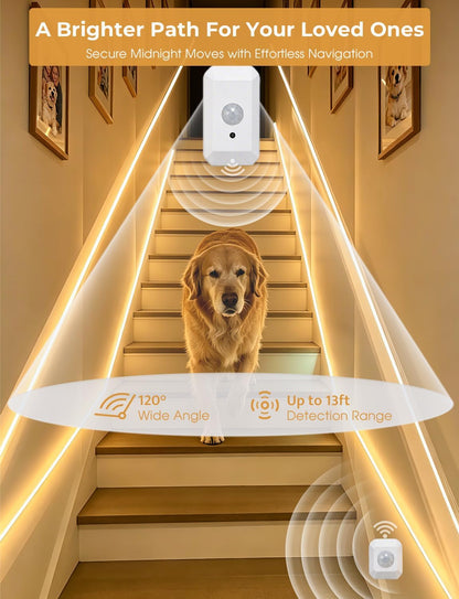 Smart Plug-in Dual Motion Sensor COB LED Strip Light for Under Bed, Under Cabinet, Hallway, Closet, 19.6ft APP Control, 3000K Warm White