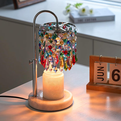 Candle Warmer Lamp with Timer Dimmer and 3 Bulbs, Candle Lamp Warmer with Marble Base for Adjustable Height, Crystal Candle Lamp for Jar Candles, House Warming Gifts Home Room Decor, Silver