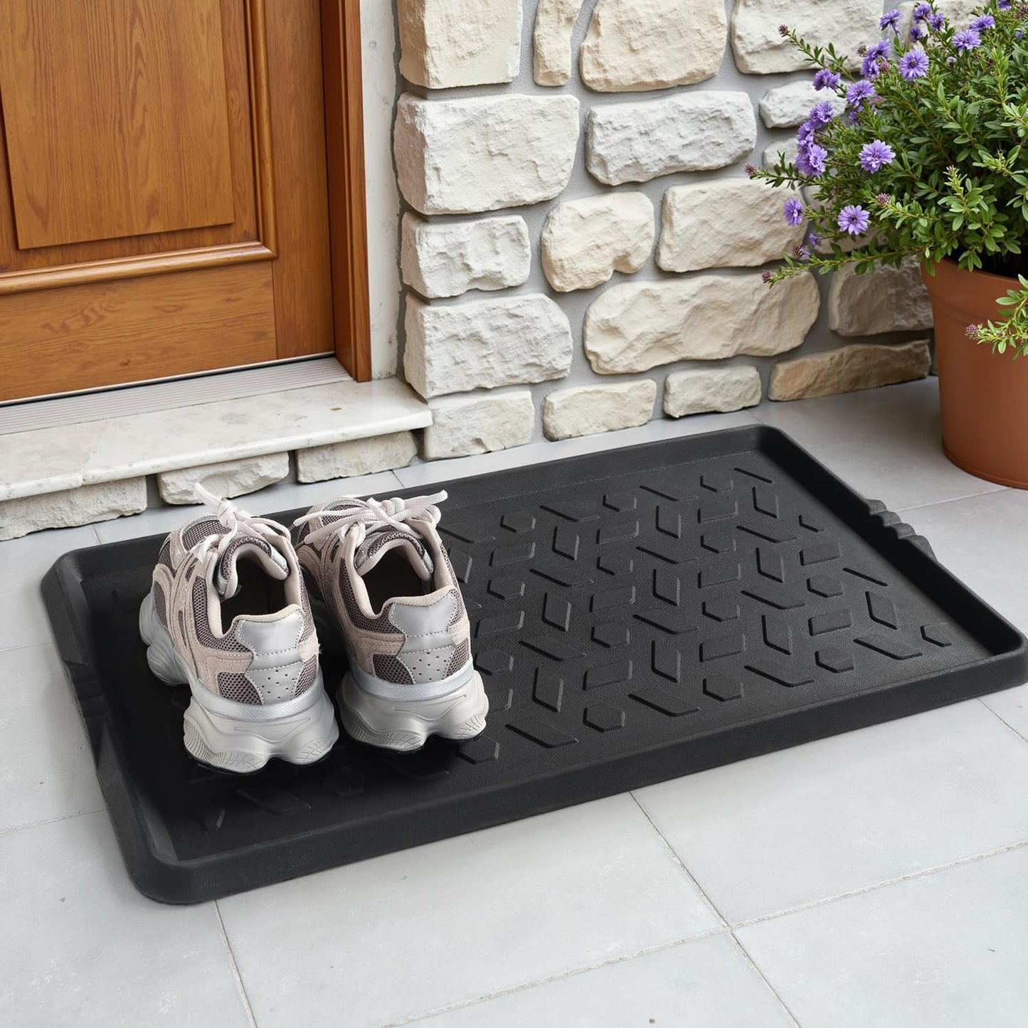 tchdio Durable Rubber Boot Tray and Shoe Mat for Entryway - Heavy Duty Waterproof Shoe Tray Organizer, Non Slip Boot Trays for Front Door, Entryway Muddy Shoes Storage, 16x27.5 Inches