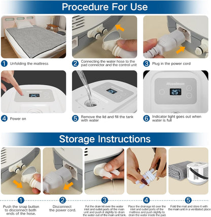 Comfort for Beds,Bed Water Cooling System with Portable Cooling Mattress & Heater(54°F-115°F), Quiet Operation,with Blankets Zone Any Size Bed，for Indoor