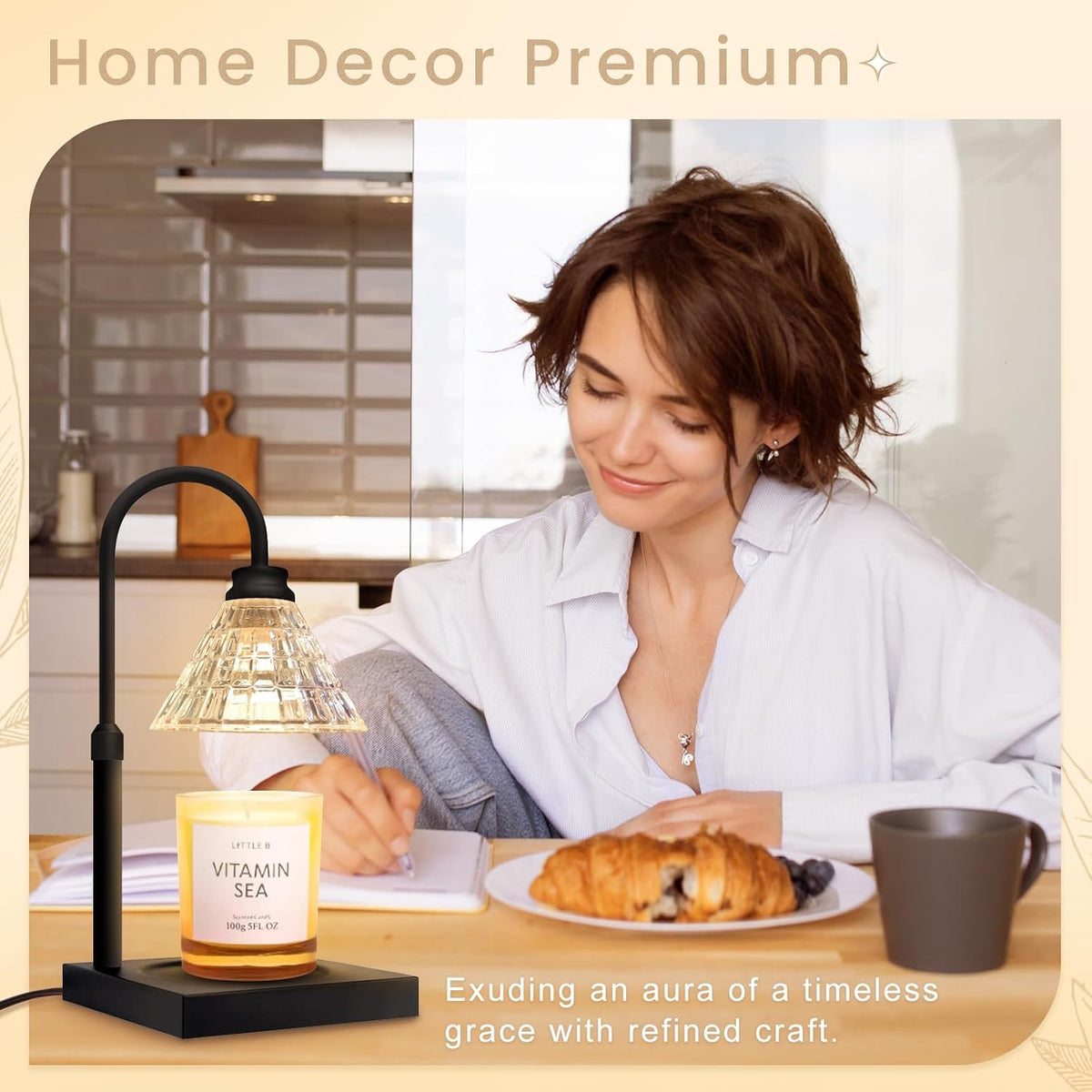 Candle Warmer Lamp with Dimmer, 2H/4H/8H Timer, Compatible with Yankee Candle Large Jar Candle, Home Decor Gift for her, Birthday Gift for mom, Home Scented Jar Candles Heater (Black Wood)