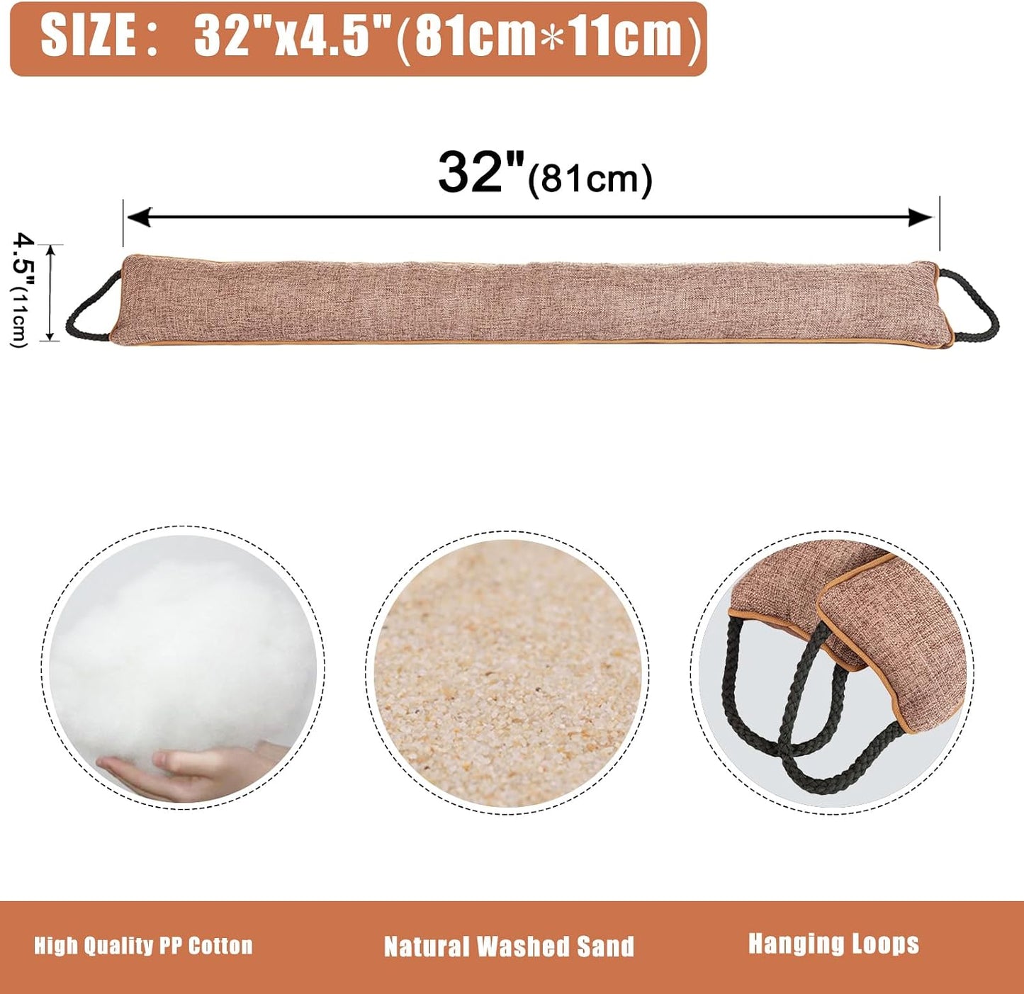 Under Door Draft Stopper Decorative Wind Stopper 36 inch for Door & Window, Weighted Animal Air Draft Stopper for Bottom of Door with Hanging Loops - Brown Dog