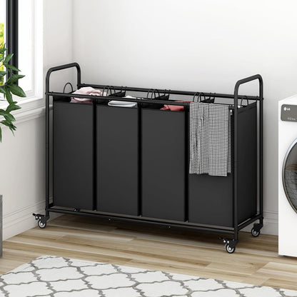 LINZINAR 3 Section Laundry Hamper, Black Laundry Basket 135L Laundry Sorter | Laundry Room Organization with Heavy Duty Rolling Lockable Wheels and Removable Bag, Bedroom Laundry Cart for Clothes Storage