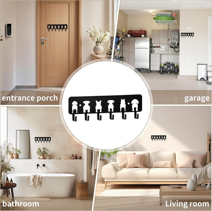 Key Hooks Decorative Dog Leash Holder for Wall, 6 Hooks 9.84×3.14 inch for Wall Decorative Animal Storage Rack Adhesive, Black Key Holder wall Mount for Entrance Living Room Kitchen-Dog Lovers Gifts