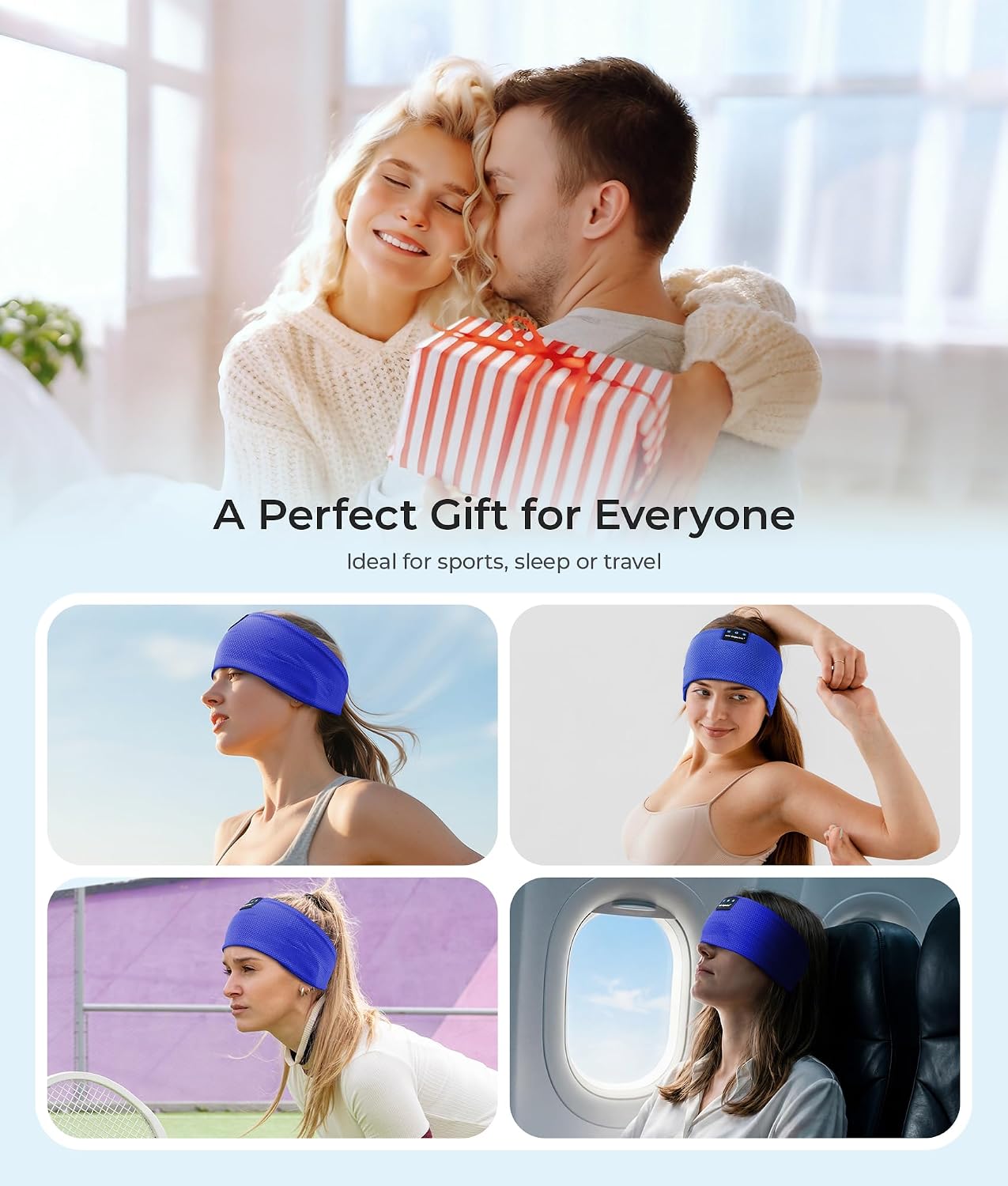 ink-topoint Sleep Headphones Bluetooth Headband, Wireless Sports Earphones | Sleeping Headphone for Side Sleepers with HD Stereo Speakers Breathable Headbands for Running, Yoga, Travel, Women&Men