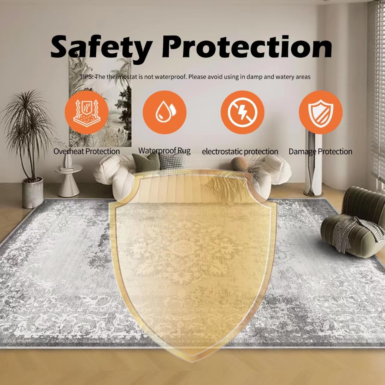 Electric Heated Carpet 35x55in Soft Plush Heating Rug 450W CX | Instant Warmth in 30s, 60 Heat Levels 12h Timer, Energy Efficient Safety Protection Ideal for Home Office Playroom 120V