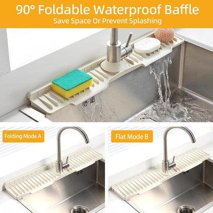 24" Silicone Sink Mat for Kitchen(Released in 2026), Beige | 8° Slope for Quick Self-draining, Sink Splash Guard Behind the Faucet, Narrow Water Splash Guard, for Kitchen&Bathroom Area