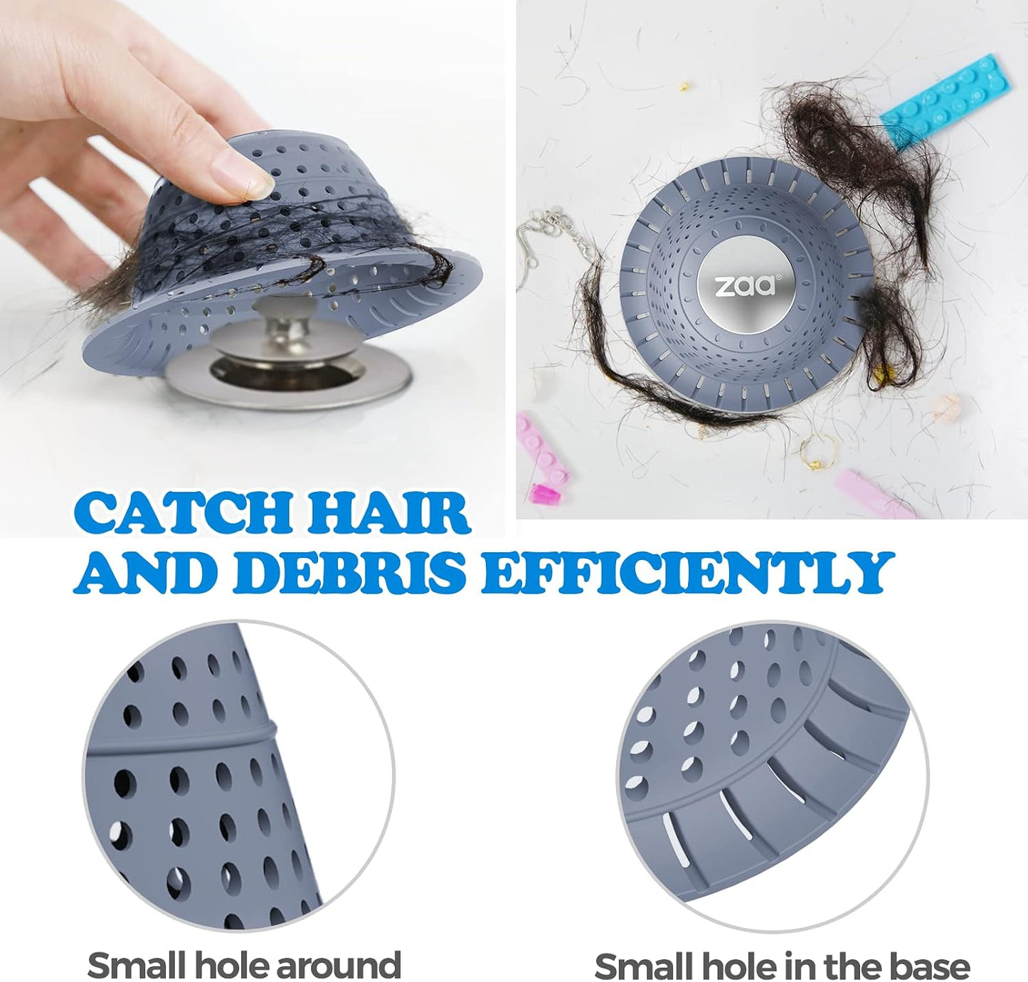 Shower Drain Hair Catcher Bathtub Drain Strainer Sink Drain Protector | Collapsible Pop-Up Drain Hair Catcher, Traps Hair & Prevents Clogs, Easy to Clean, Bathroom Fixture Accessories, Gray