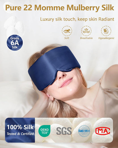 BeeVines Luxury Pure 100% Silk Sleep Mask for Women, 3D Contoured Eye Mask