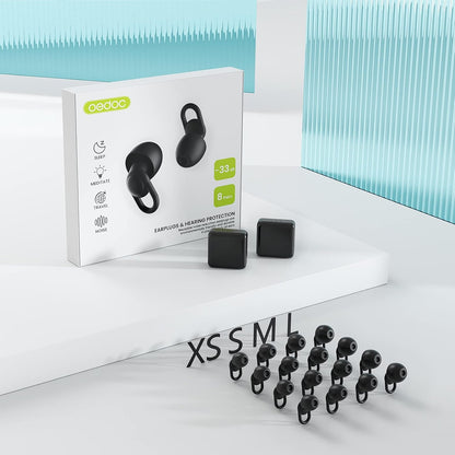 Silicone Ear Plugs for Noise Reduction - Reusable Soft Comfortable Earplugs for Sleeping,Noise Sensitivity & Flights -16 Ear Tips in XS/S/M/L, with 2 Travel Boxes - 33dB Noise Cancelling (Olive Green)