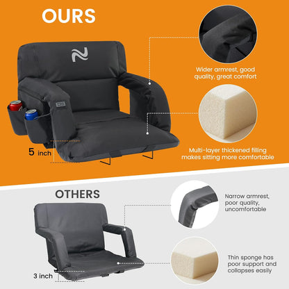 25in 5.12" Extra Thick&Wide Heated Stadium Seat for Bleachers | Sofa Style Design Thick Bleacher Chair With Back and Comfy Cushion, 6 Reclining Positions, 3 Heat Levels (NO Battery)