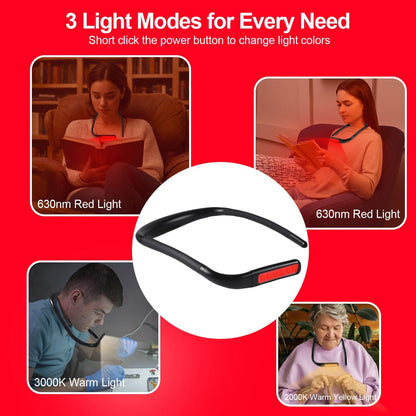 630nm Red Neck Reading Light - Zero Blue Light, Rechargeable Dimmable Portable LED Red Neck Book Lamp for Reading, Crafts, Knitting, Crochet at Night, Ideal Gift for Readers and Craft Lovers