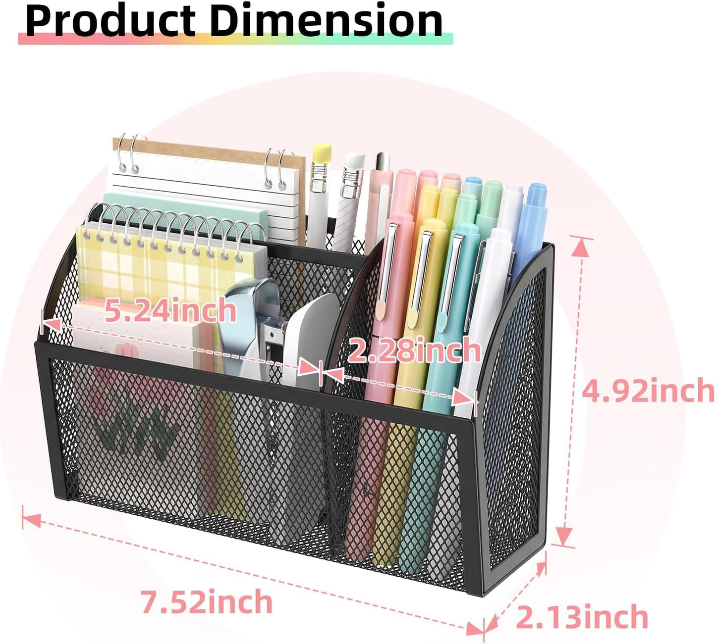 Magnetic Pencil Holder, Magnetic Organizer for Locker Accessories, Black | Mesh Marker Holder with Strong Magnets and 3 Compartments for Whiteboards Refrigerators and Magnetic Lockers