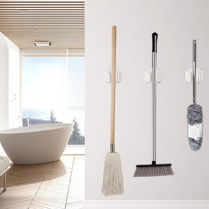 Verdenu 10 Pack Broom Holder Wall Mount, Mop Holder Wall Mounted, Stainless Steel Command Broom Holder with Screws, Garden Tool Rack Wall Mount for Kitchen, Home, Bathroom, Garage Storage, Black