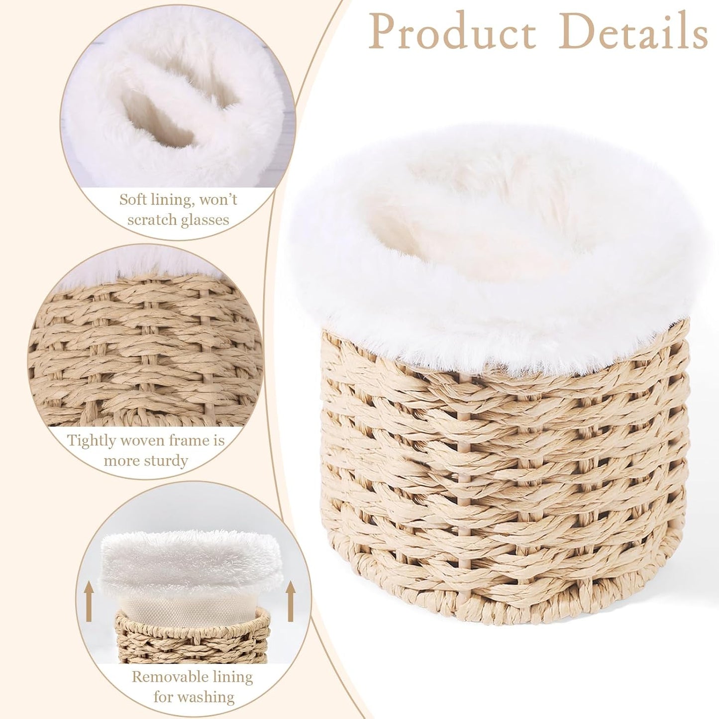 SNOWSTAR Plush Lined Eyeglasses Holder Stand for Nightstand,Boho Protective Eyeglass Holder with 2 Compartments ﻿
