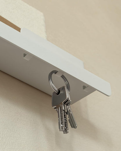 Kazai. Key Holder for Wall 'Holmsen' | Minimalist Key Hooks Design from Berlin | Modern Key Hanger with Metal Shelf | Key Hook Wall Mounted as Hallway Furniture | Sand Taupe