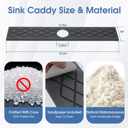 24 Inch Kitchen Sink Splash Guard, Sink Splash Guard Behind Faucet, Silicone Faucet Handle Drip Catcher Tray Mat for Kitchen, Bathroom Counter, Dark Gray, 23.6" x 4"